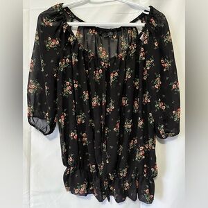 Guess Top Women’s S Black Floral Sheer‎ Blouse